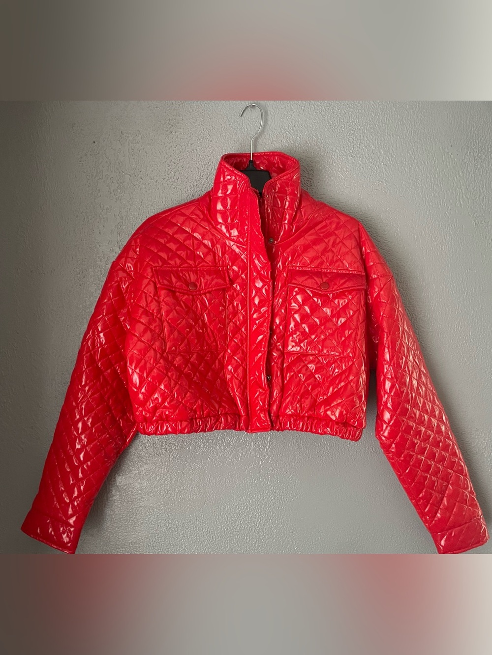 Cropped Red Quilted  Puffer Jacket